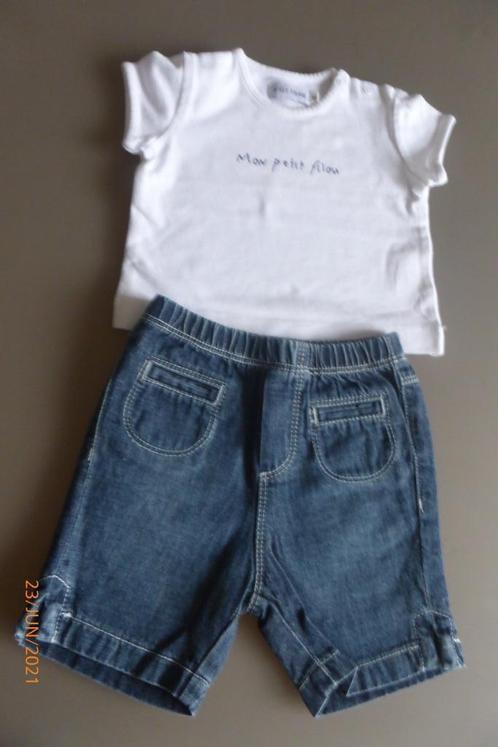 t-shirt+short (setje)"mon petit filou" - maat 62/3M, Kinderen en Baby's, Babykleding | Maat 62, Zo goed als nieuw, Jongetje, Setje