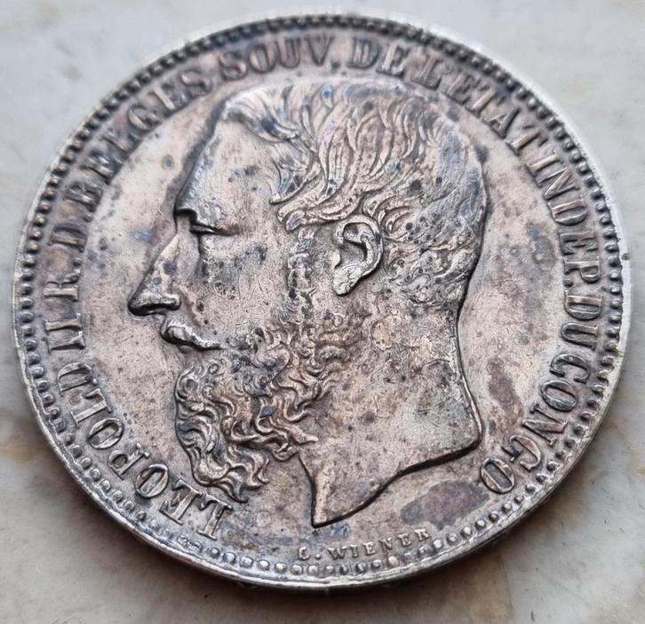 5 Francs 1887 Belgisch Congo / Leopold II, Postzegels en Munten, Munten | België, Losse munt, Zilver, Zilver, Ophalen of Verzenden