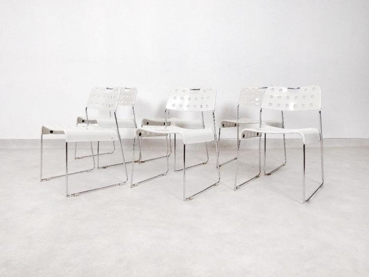 Omstak stoelen - Rodney Kinsman - Bieffeplast, Maison & Meubles, Chaises, Utilisé, Cinq, Six Chaises ou plus, Métal, Blanc, Enlèvement ou Envoi
