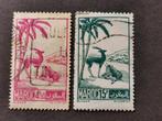 Marokko 1945 - wilde dieren - gazelle onder palmboom, Ophalen of Verzenden, Marokko, Gestempeld