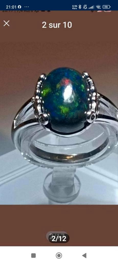 Bague réglable en argent massif avec grande opale noire, Bijoux, Sacs & Beauté, Bagues, Neuf, Femme, Argent, Argent, Avec pierre précieuse