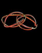 BOUCLES D'OREILLES BICOLORE DOUBLE EN OR 18 CARATS, Neuf, Enlèvement ou Envoi, Or, Or