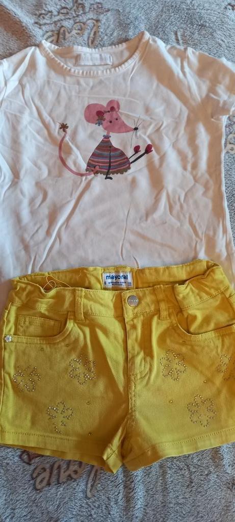 set gele short wit shirt en top mayoral filou someone 116, Kinderen en Baby's, Kinderkleding | Maat 116, Gebruikt, Meisje, Setje