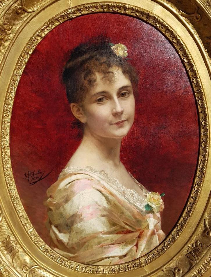 TABLEAU MUSÉE - 1884 - Portrait de femme, Antiek en Kunst, Kunst | Schilderijen | Klassiek, Verzenden