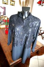 deels transparant chic zwart ingetogen unieke blouse, Comme neuf, Noir, Vintage, Taille 46/48 (XL) ou plus grande