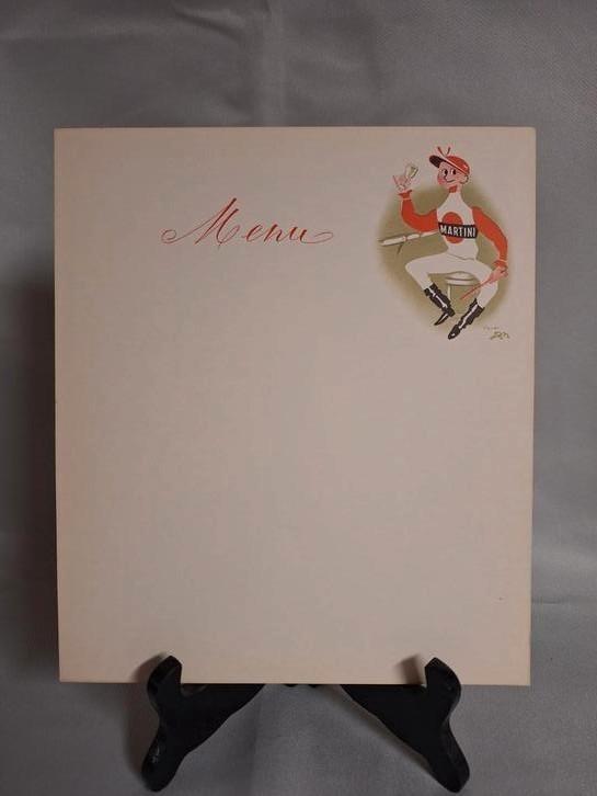 Reclame Menu kaart Martini Jockey d'apres Leon 1950's, Verzamelen, Merken en Reclamevoorwerpen, Zo goed als nieuw, Reclamebord