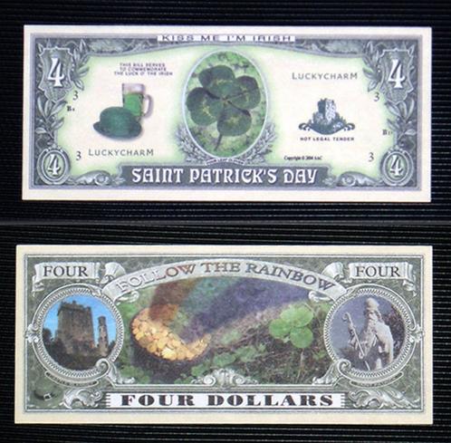 USA St. Patrick'sDay 17/03 4$ Bankbiljet - collectiestuk, Timbres & Monnaies, Billets de banque | Amérique, Billets en vrac, Amérique du Nord
