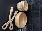 Set van houten kommen met bestek, borden, deegrol, Gebruikt, Schaal, Rond, Ophalen of Verzenden