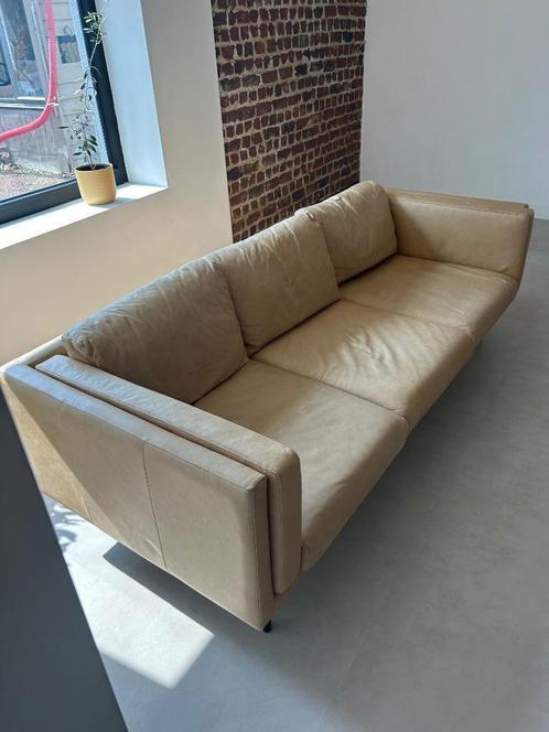 Leren 3-zitbank (beige/camel), Huis en Inrichting, Zetels | Zetels, Gebruikt, Rechte bank, Driepersoons, 200 tot 250 cm, 75 tot 100 cm