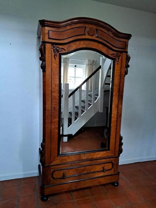 Antieken vestiarekast met spiegel, Huis en Inrichting, Kasten | Kleerkasten, Ophalen