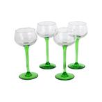 Set Van 4 Vintage Luminarc Elzas Wijnglazen Smal Groen Voet, Verzamelen, Glas en Drinkglazen, Overige typen, Ophalen of Verzenden