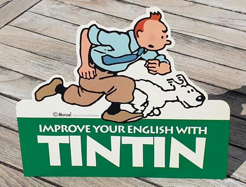 Tintin ~ PLV rare ✅ “Improve your english” 🇬🇧 Hergé 🎅🏼, Collections, Personnages de BD, Neuf, Image, Affiche ou Autocollant