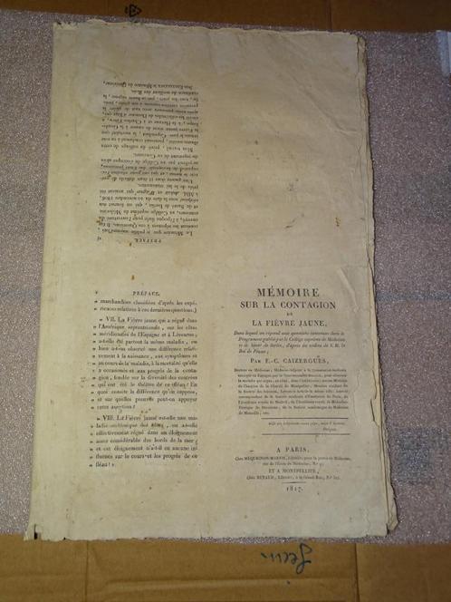 Mémoires sur la contagion de la fièvre jaune 1817, Livres, Guerre & Militaire, Utilisé, Général, Avant 1940, Enlèvement