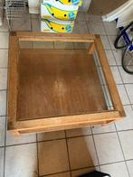 Vierkante salontafel uit glas en hout, Huis en Inrichting, Tafels | Salontafels, Ophalen, Gebruikt, 50 tot 75 cm, Glas