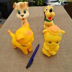 4 rubberen piepbeestjes - 2 hondjes + 2 katjes, Ophalen of Verzenden, Gebruikt