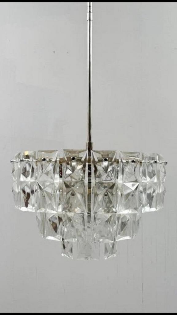 Kinkelday kroonluchter mid-century, Huis en Inrichting, Lampen | Kroonluchters, Gebruikt, Glas, Metaal, Ophalen
