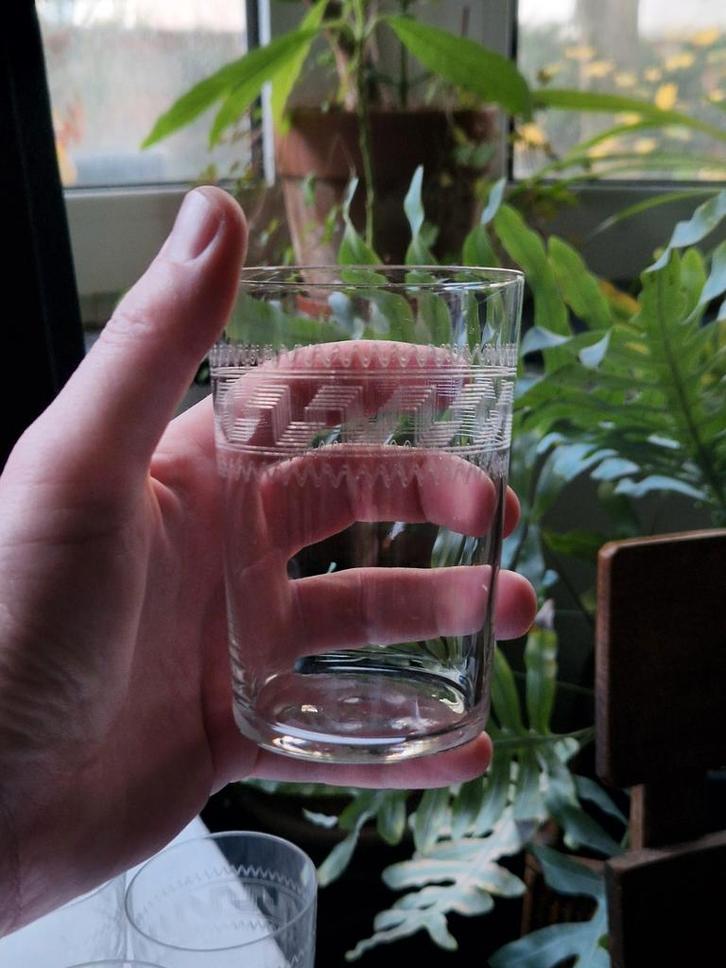 6 antieke gegraveerde bekers ca. 1900, Antiek en Kunst, Antiek | Glaswerk en Kristal, Ophalen