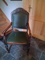 Houten Bureaustoel met zitting en rug in groen leder, Ophalen, Gebruikt, Groen, Bureaustoel