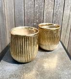 Set van 2 gouden decoratieve plantenpotten, Tuin en Terras, Ophalen of Verzenden, Gebruikt