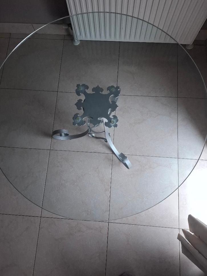 Tafel met glazen blad Ø 100 cm, Huis en Inrichting, Tafels | Salontafels, Zo goed als nieuw, 50 tot 75 cm, 50 tot 100 cm, 50 tot 100 cm
