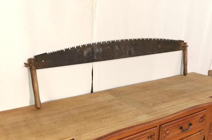 Lange antieke ijzeren boomzaag L 142cm L handvatten 30cm, Antiek en Kunst, Curiosa en Brocante, Ophalen