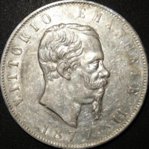 Zilver - Italie - 5 Francs - Vittorio Emanuele - 1877, Postzegels en Munten, Munten | Europa | Niet-Euromunten, Losse munt, Frankrijk