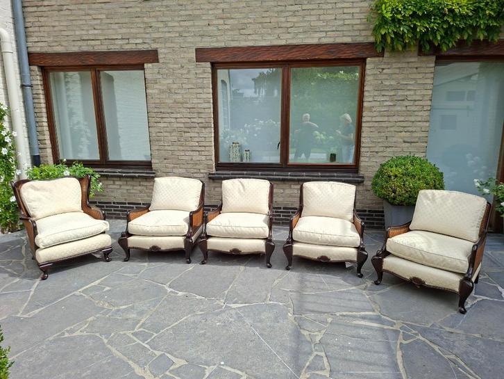 Zeteltjes (antiek), Huis en Inrichting, Fauteuils, Gebruikt, Hout, Riet of Rotan, Stof, Ophalen