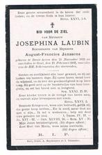 Bp. Laubin Josephina. ° Deux-Acren 1819 † Gent 1902, Verzamelen, Bidprentjes en Rouwkaarten, Ophalen of Verzenden, Bidprentje