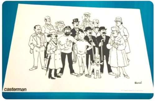 Kuifje ✅ poster de familie Hergé jaar 1970 ❖   38 x 55 cm, Verzamelen, Stripfiguren, Zo goed als nieuw, Plaatje, Poster of Sticker
