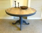 Prachtige grijze ronde uitschuifbare tafel, Ophalen, Rustiek landelijk, 100 tot 150 cm, Rond