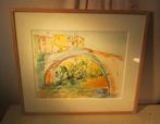 Mooi Geschilderd Aquarel 'Vieux Pont Visan' - gesigneerd, Antiek en Kunst, Ophalen of Verzenden