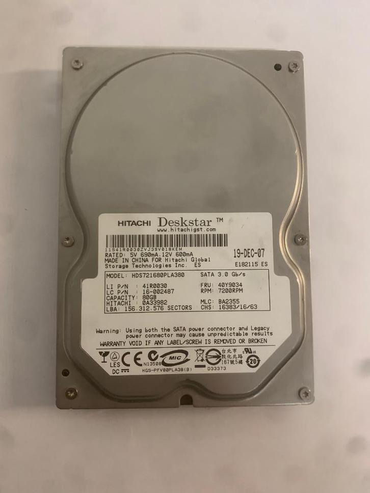 HITACHI Deskstar 80 GB - SATA harde schijf- HDS724680PLA380, Computers en Software, Harde schijven, Gebruikt, Desktop, Intern