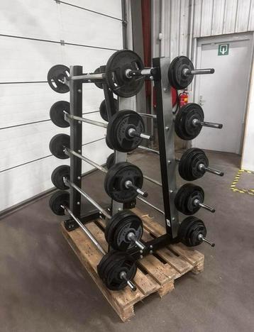 Technogym Vasts Rechte Halterstangen 15kg t/m 37,5kg + Rek beschikbaar voor biedingen