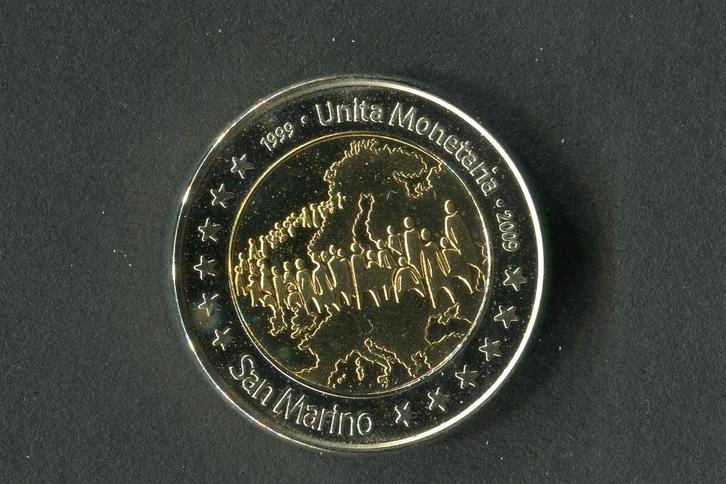 San Marino 2009 2 euro bewijs 10 jaar eenheidsmunt, Postzegels en Munten, Munten | Europa | Euromunten, Setje, 2 euro, San Marino