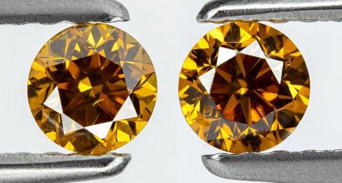 2 stuks 0.46 ct diamant - rond - Fancy Vivid, Handtassen en Accessoires, Edelstenen, Nieuw, Ophalen of Verzenden