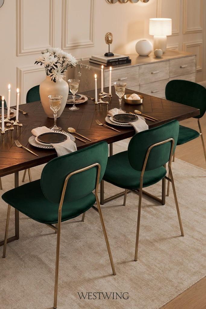 Table à manger Dutchbone Class 220x90cm - Chevrons et laiton, Maison & Meubles, Tables | Tables à manger, Comme neuf, 50 à 100 cm