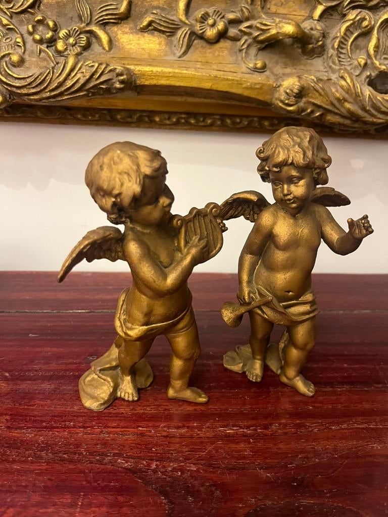 Twee gouden engelenbeeldjes, Antiek en Kunst, Antiek | Brons en Koper, Ophalen