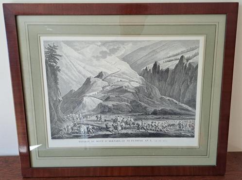 Napoléon – Gravure ancienne “Passage du Mont St Bernard", Antiek en Kunst, Kunst | Etsen en Gravures, Ophalen