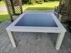 Table carrée en teck et pierre, Tuin en Terras, Tuintafels, Ophalen, Gebruikt, Vierkant, Teakhout