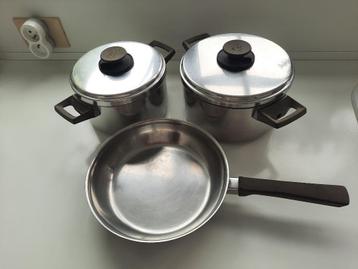 Set van 2 potten en 1 pan Demeyere Silvinox 18/10, Inox, Plaque céramique, Enlèvement, Utilisé