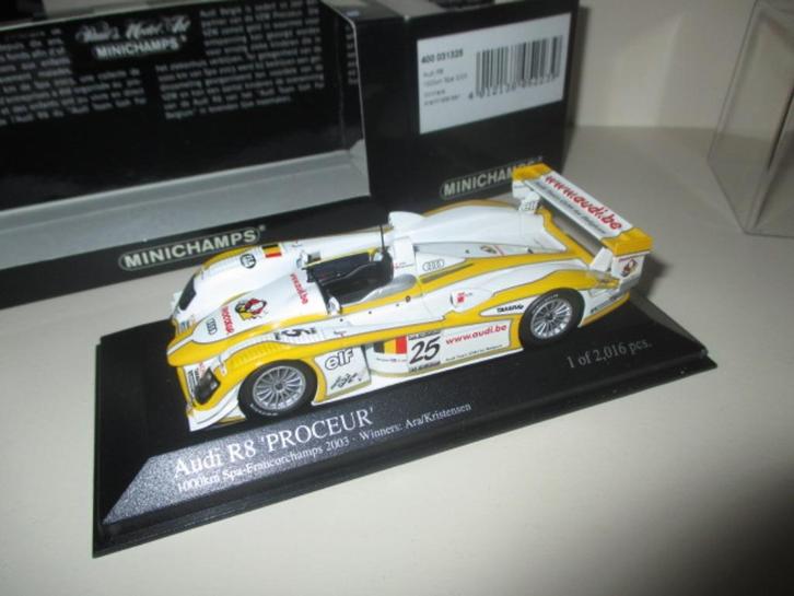 Minichamps / Audi R8 (Ara/Kristensen) / 1:43 / Mint in box, Hobby en Vrije tijd, Modelauto's | 1:43, Nieuw, Auto, MiniChamps, Ophalen of Verzenden