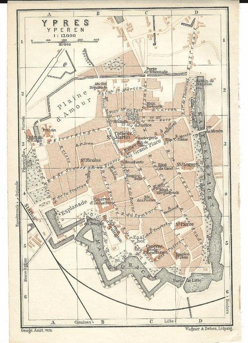 1905 - Ieper stadsplannetje, Antiek en Kunst, Kunst | Etsen en Gravures, Verzenden