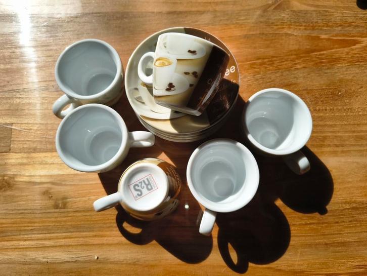 Set van 6 koffietassen met schoteltjes – porselein, Antiek en Kunst, Antiek | Servies compleet, Ophalen of Verzenden