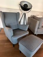 IKEA STRANDMON fauteuil + voetenbank – grijs | zetel, Ophalen, Zo goed als nieuw, Stof