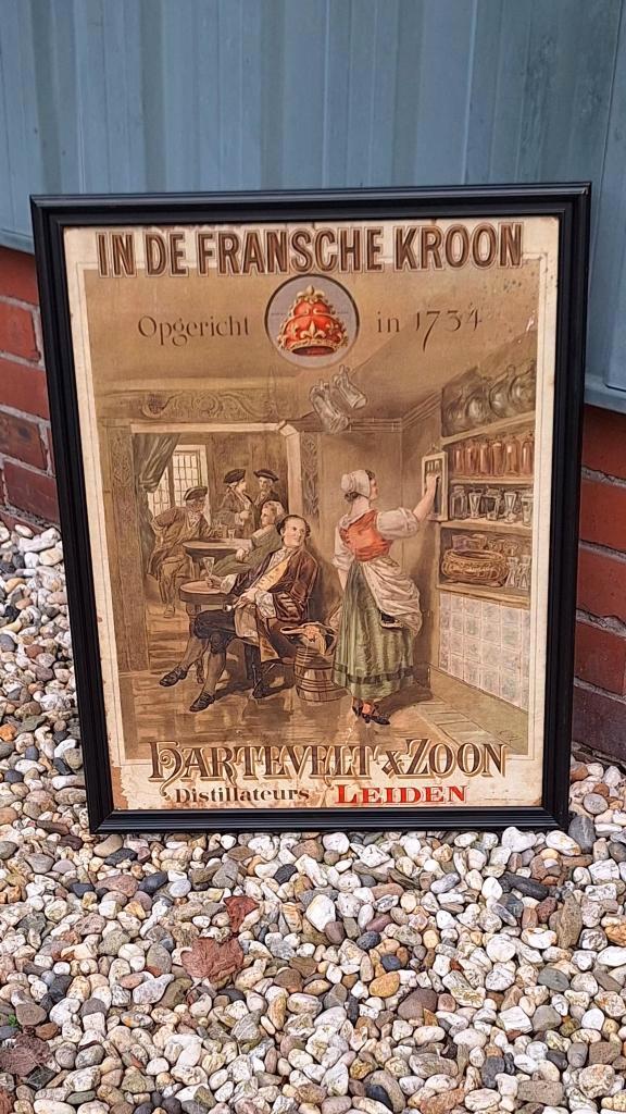 Reclame affiche van Hartevelt & Zoon, In de Fransche Kroon., Verzamelen, Merken en Reclamevoorwerpen, Gebruikt, Reclamebord, Ophalen