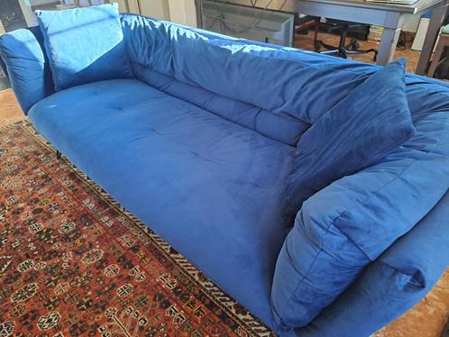 3-zit driezit bank fauteuil zetel blauw fluweel als nieuw, Huis en Inrichting, Zetels | Zetels, Nieuw, Rechte bank, Driepersoons