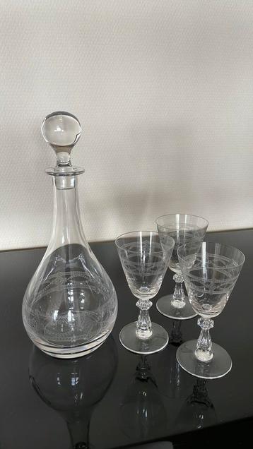 Carafe en cristal avec 3 verres - Val Saint Lambert