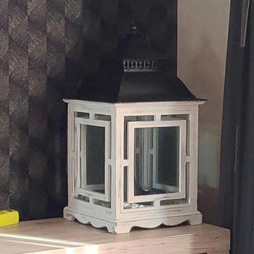Windlicht hout/metaal kaars beschikbaar voor biedingen