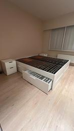 Ikea Brimnes bed met luxe lattenbodem + 2 nachtkastjes, Huis en Inrichting, Slaapkamer | Bedden, Ophalen, Wit, Tweepersoons, 180 cm