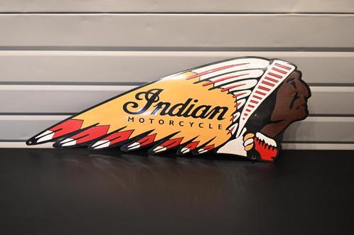 Plaque émaillée originale Indian Motorcycle 61x19 cm, Collections, Marques & Objets publicitaires, Utilisé, Panneau publicitaire